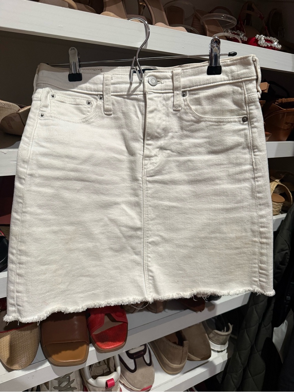 J. Crew White Denim Mini Skirt with Frayed Hem